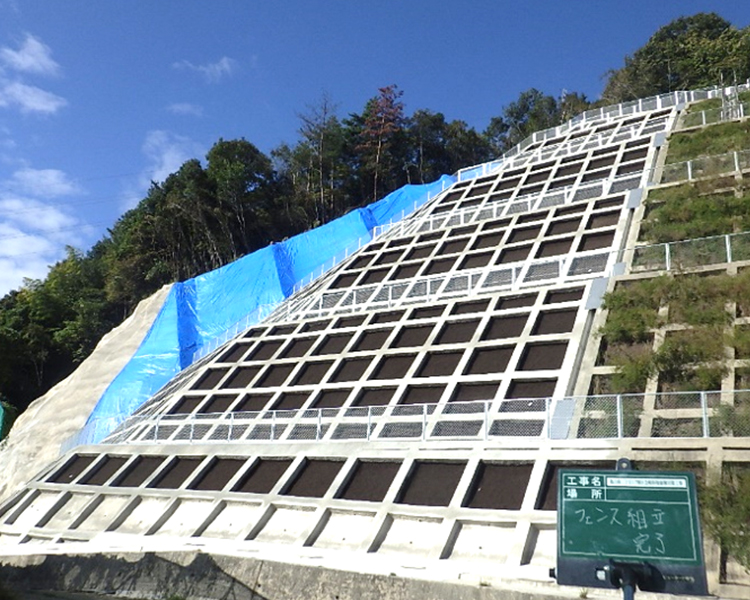 法面処理工事（法枠工法）